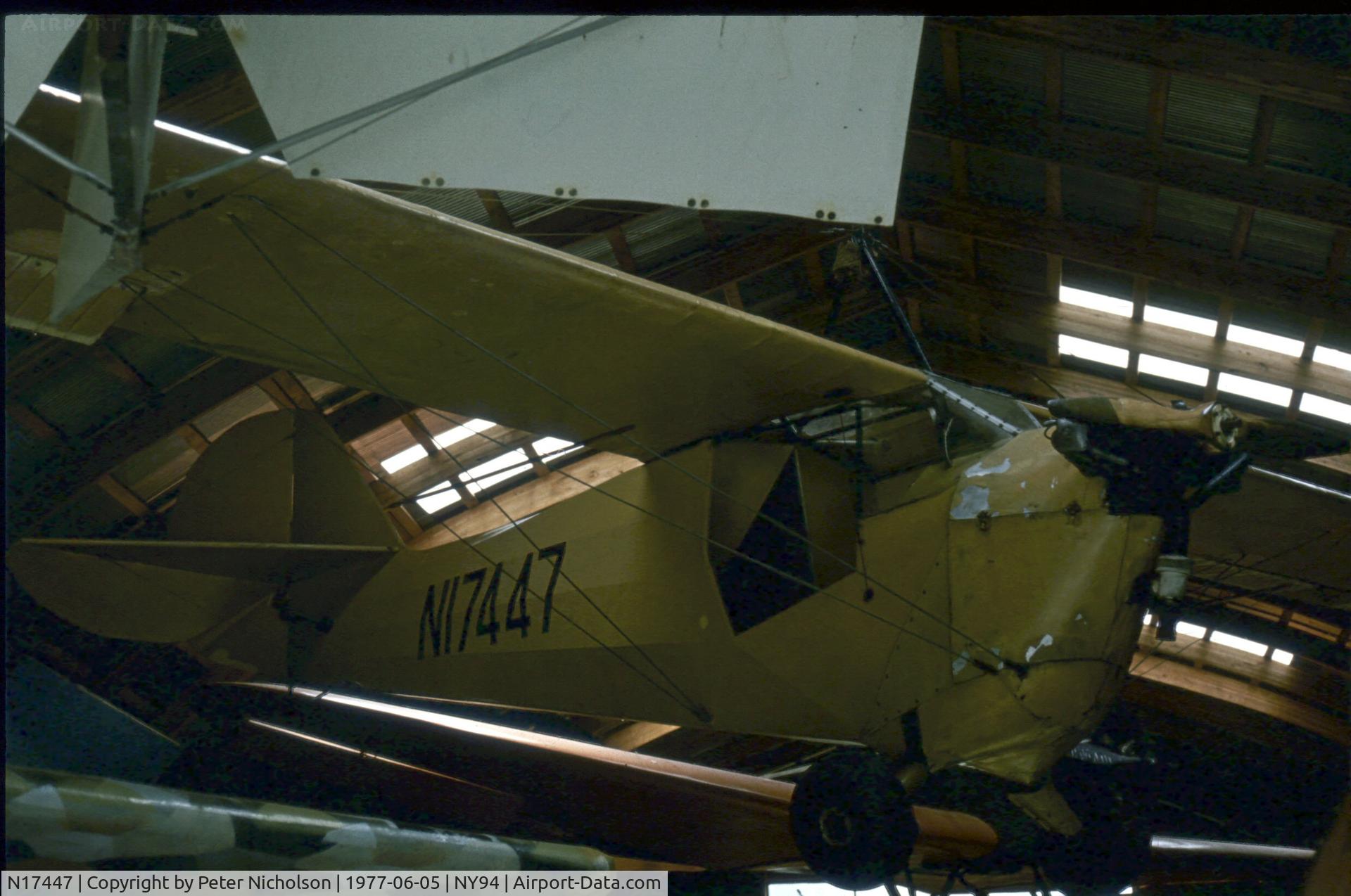 N17447, 1936 Aeronca C-3 C/N A-754, No longer flying, this Aeronca Master was still on display at Rhinebeck in the summer of 1977