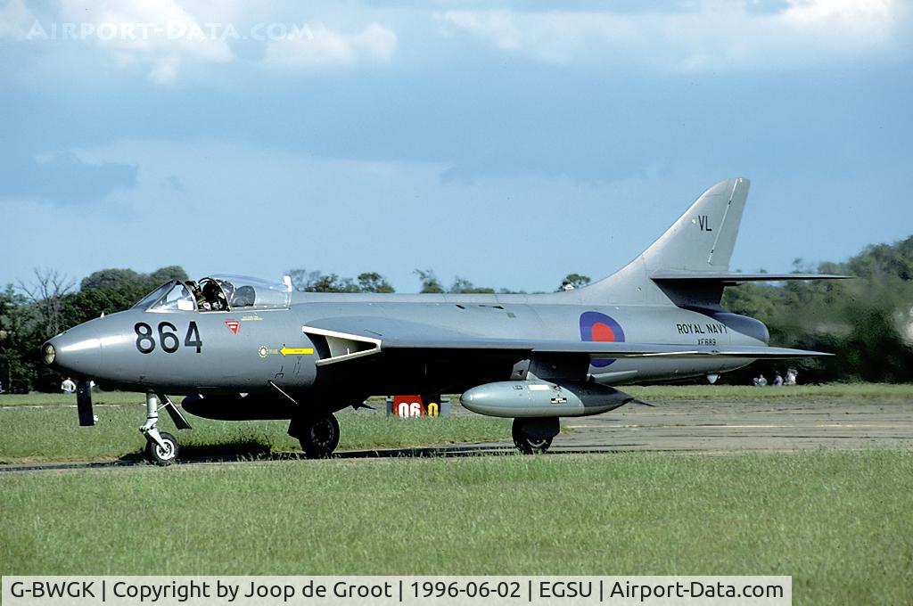 G-BWGK, 1955 Hawker Hunter GA.11 C/N HABL-003032, This former FRADU Hunter is now in the civil register.