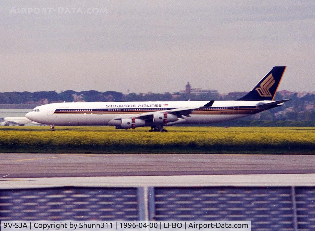 9V-SJA, 1996 Airbus A340-313X C/N 123, Arriving from photo flight test...