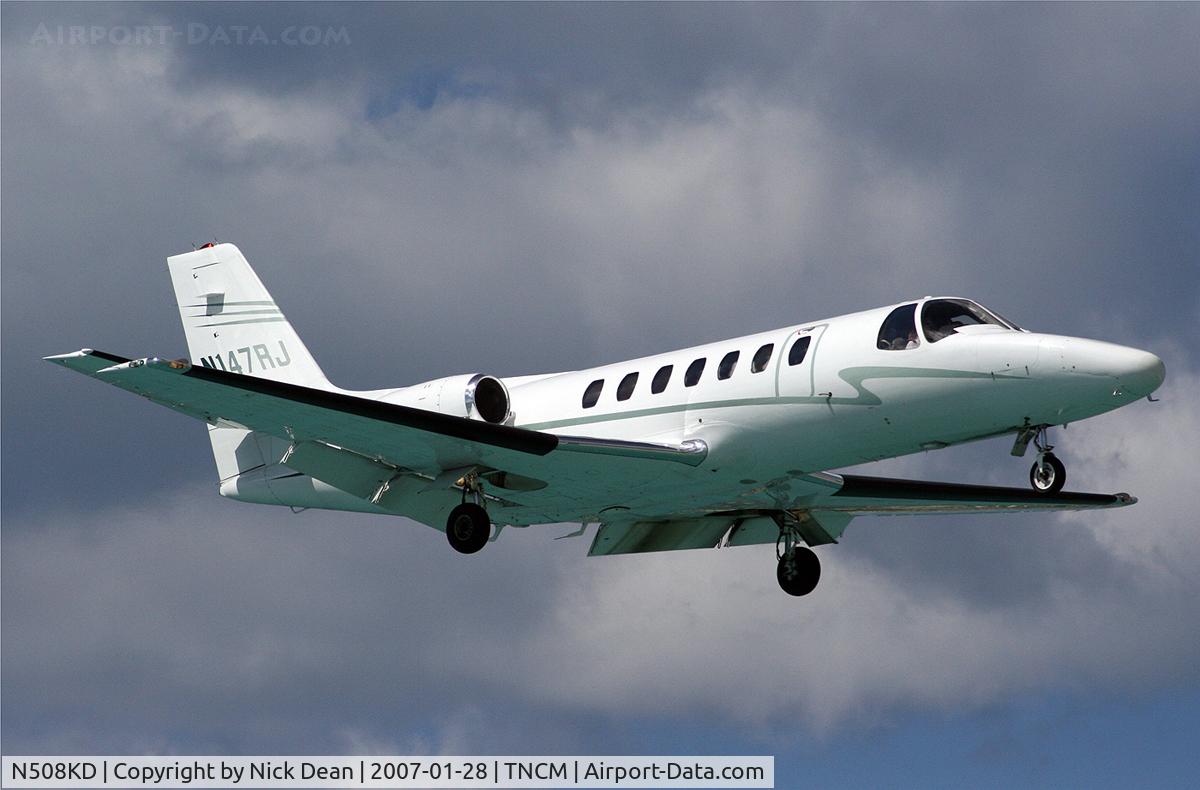 N508KD, 1991 Cessna 560 C/N 5600147, TNCM (Seen here as N147RJ this airframe is currently registered N508KD as posted)