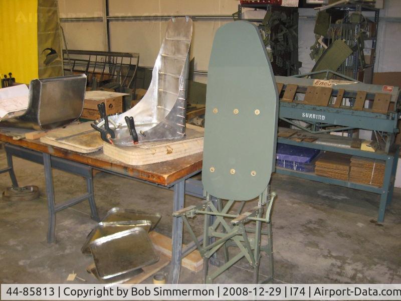 44-85813, 1944 Boeing B-17G Flying Fortress C/N 8722, Chairs in various stages of restoration for the B17 project at Urbana, Ohio.