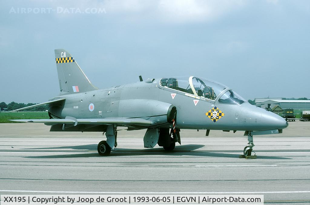 XX195, 1978 Hawker Siddeley Hawk T.1 C/N 042/312042, This Hawk was one of the aircraft seen on the 1993 Brize Norton photo call.