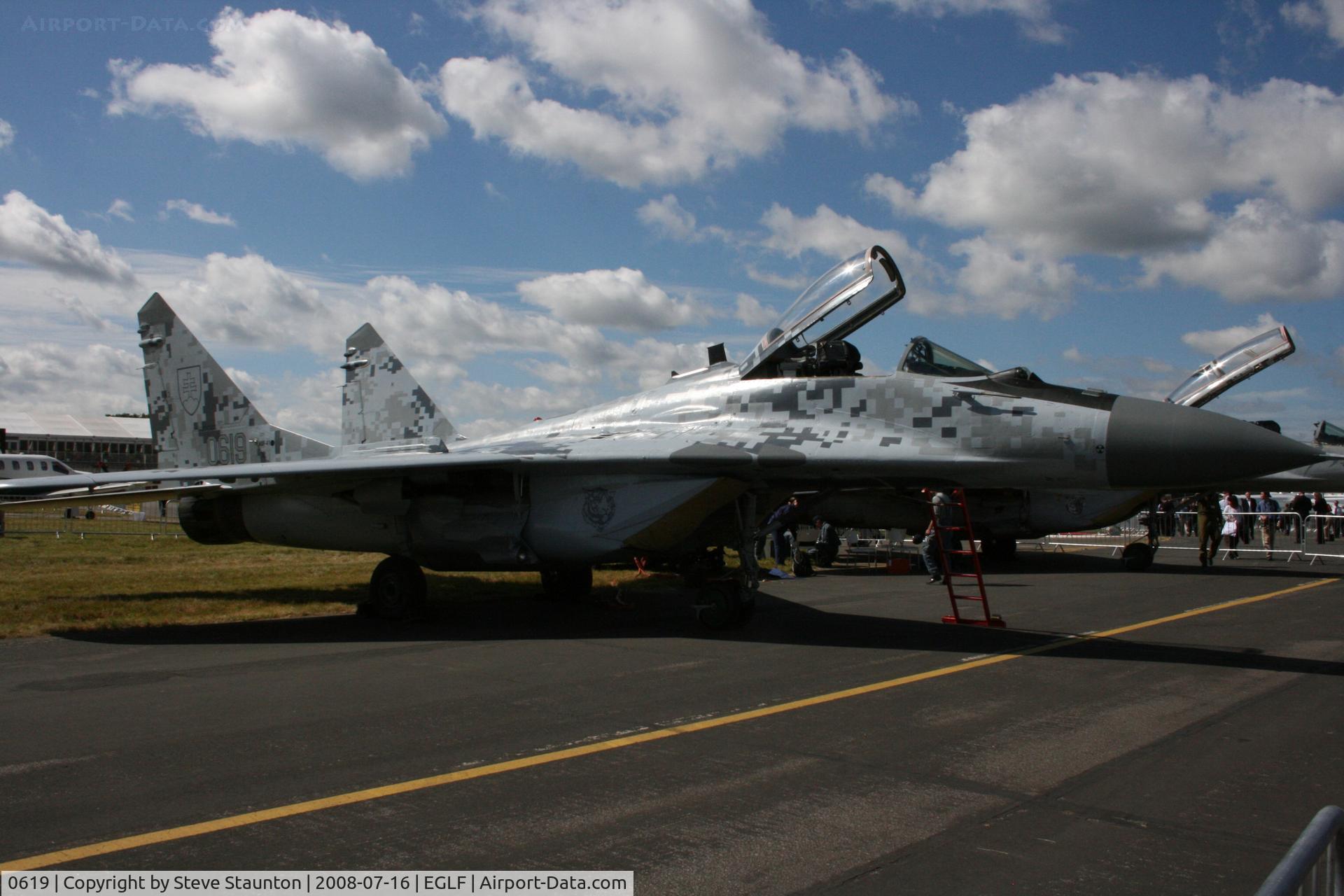 0619, Mikoyan-Gurevich MiG-29AS C/N 2960535406/4713, Taken at Farnborough Airshow on the Wednesday trade day, 16th July 2008