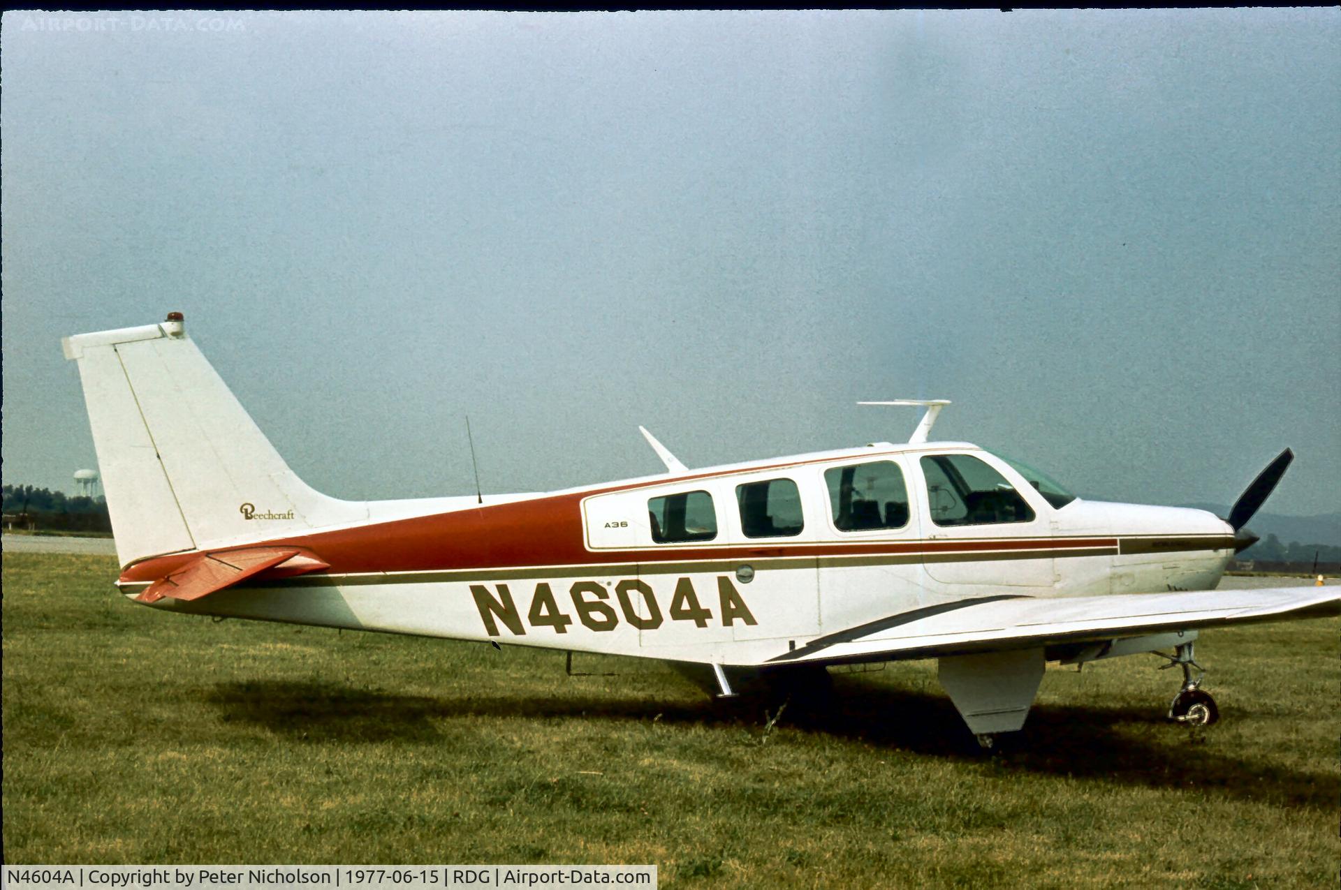 N4604A, 1970 Beech A36 Bonanza 36 C/N E-216, This Bonanza attended the 1977 Reading Airshow in Pennsylvania.