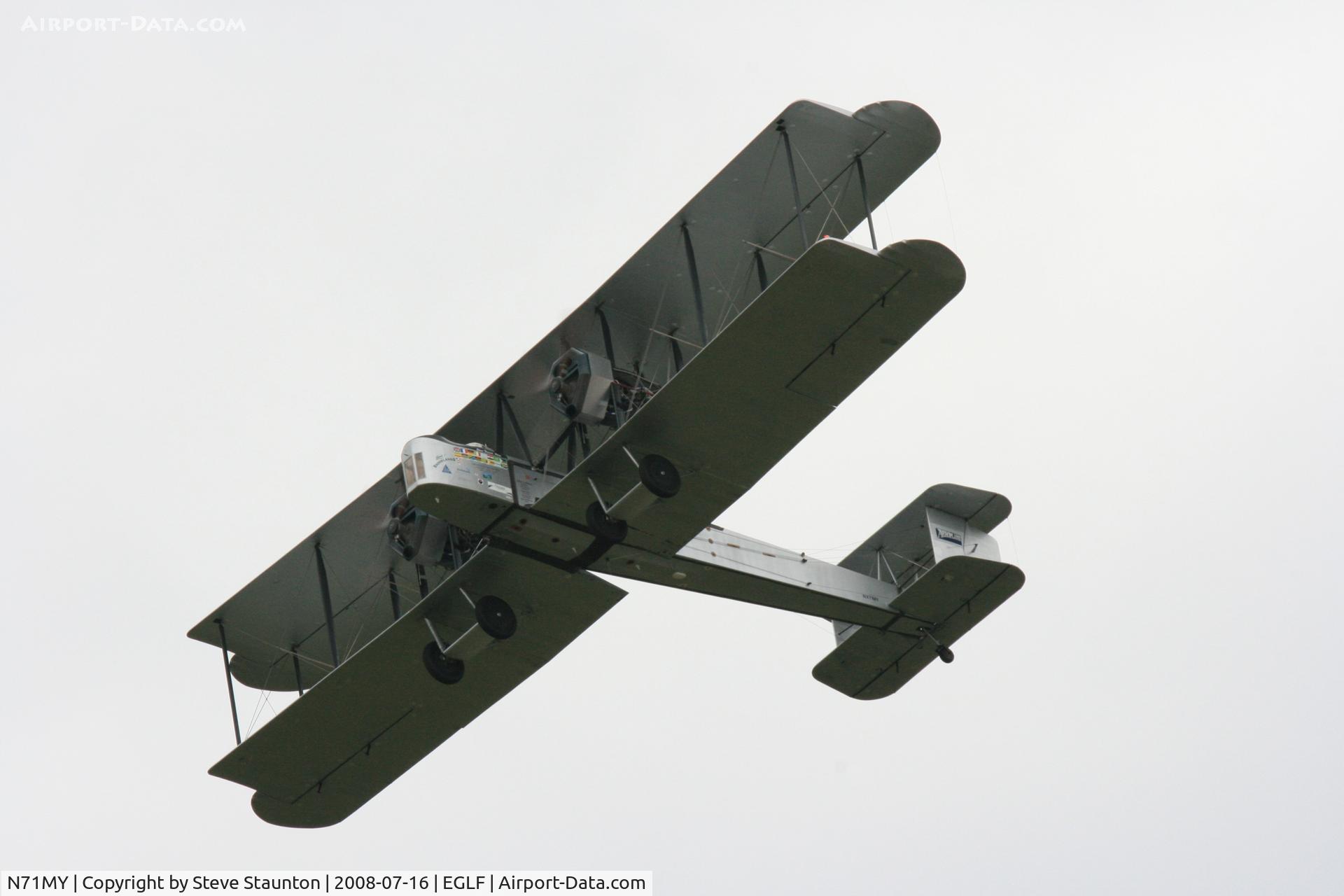 N71MY, 1994 Vickers FB-27A Vimy (replica) C/N 01, Taken at Farnborough Airshow on the Wednesday trade day, 16th July 2008