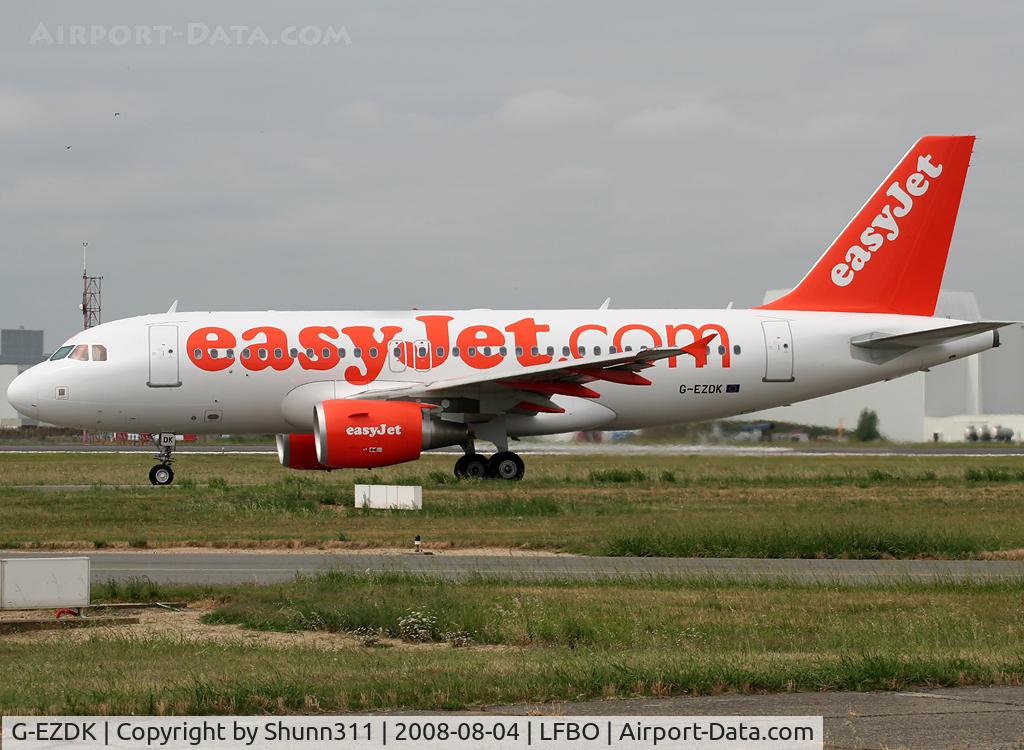 G-EZDK, 2008 Airbus A319-111 C/N 3555, Rolling holding point rwy 32R for departure