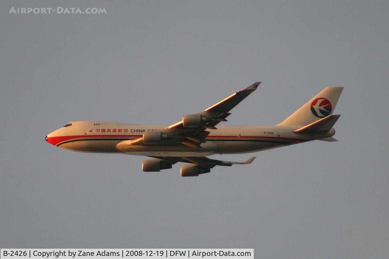 B-2426, 2007 Boeing 747-40BF/ER/SCD C/N 35208/1392, On extended approach - turning long final for DFW - Photographed from my back yard!