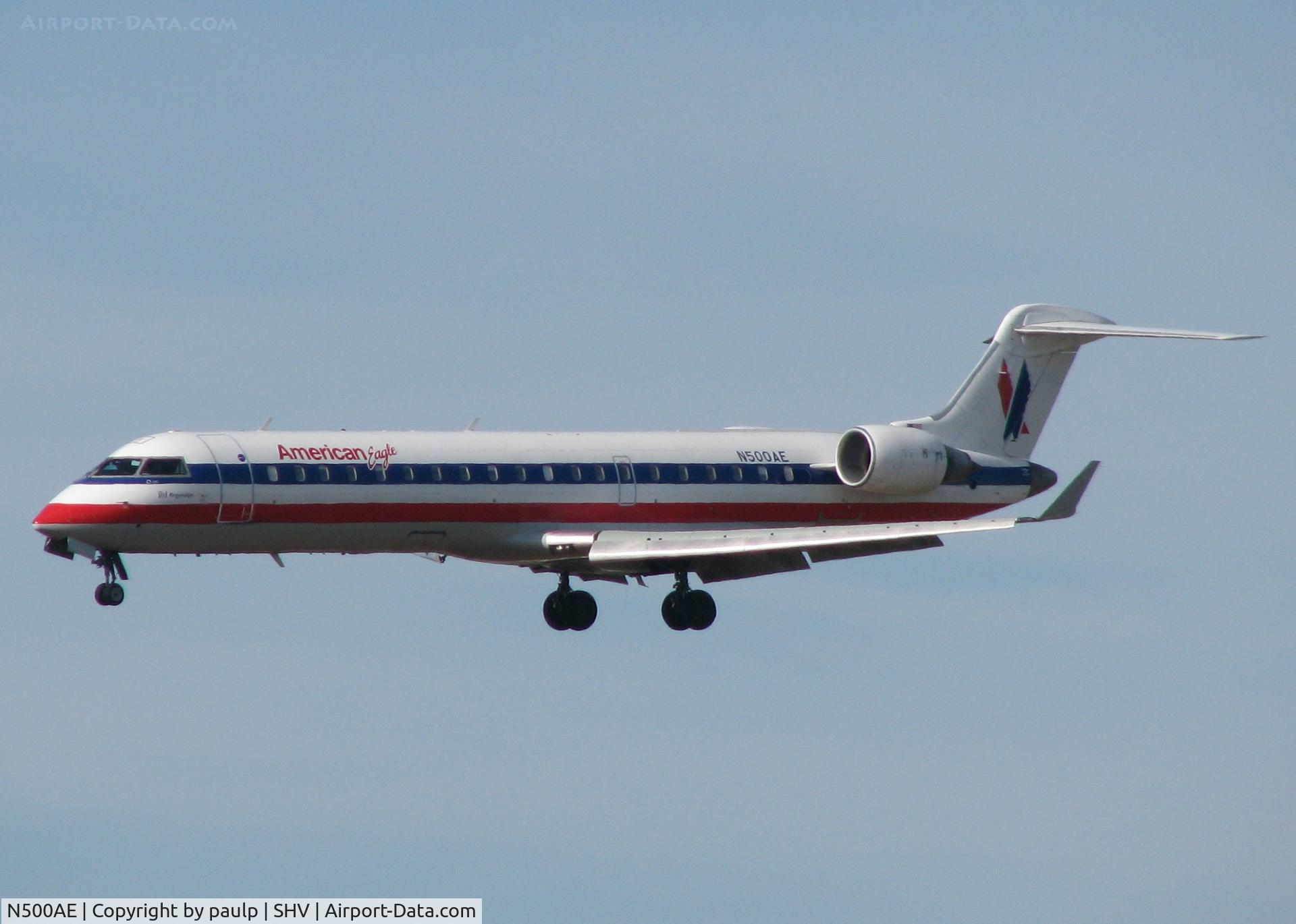 N500AE, 2001 Bombardier CRJ-701 (CL-600-2C10) Regional Jet C/N 10025, Landing at Shreveport Regional.