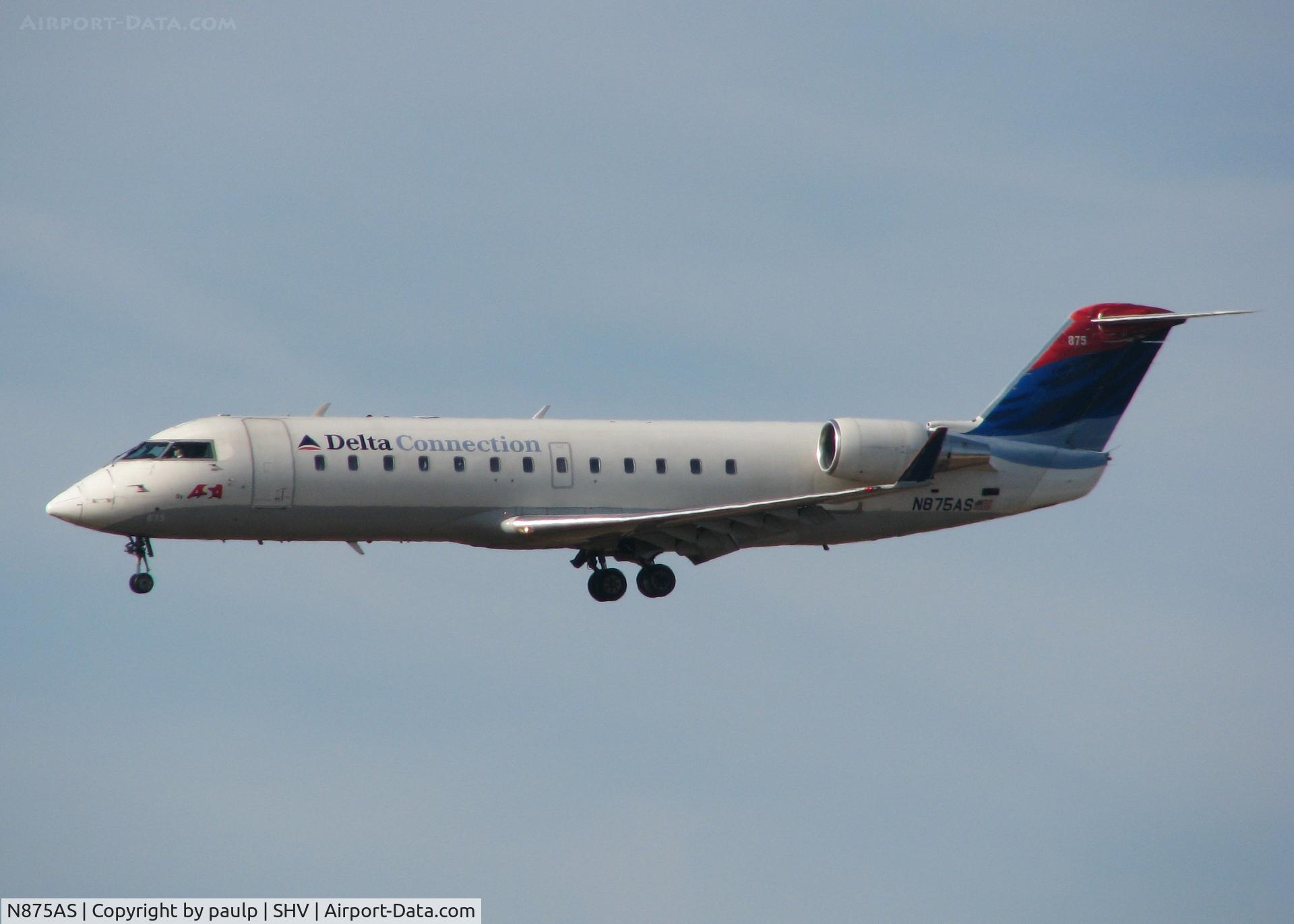 N875AS, 2001 Bombardier CRJ-200ER (CL-600-2B19) C/N 7559, Landing at Shreveport Regional.