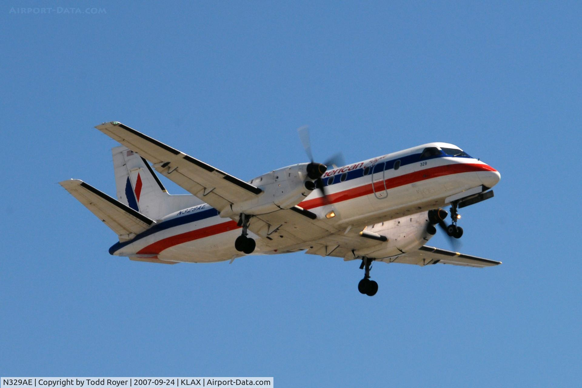 N329AE, 1992 Saab 340B C/N 340B-329, Landing 24R at LAX