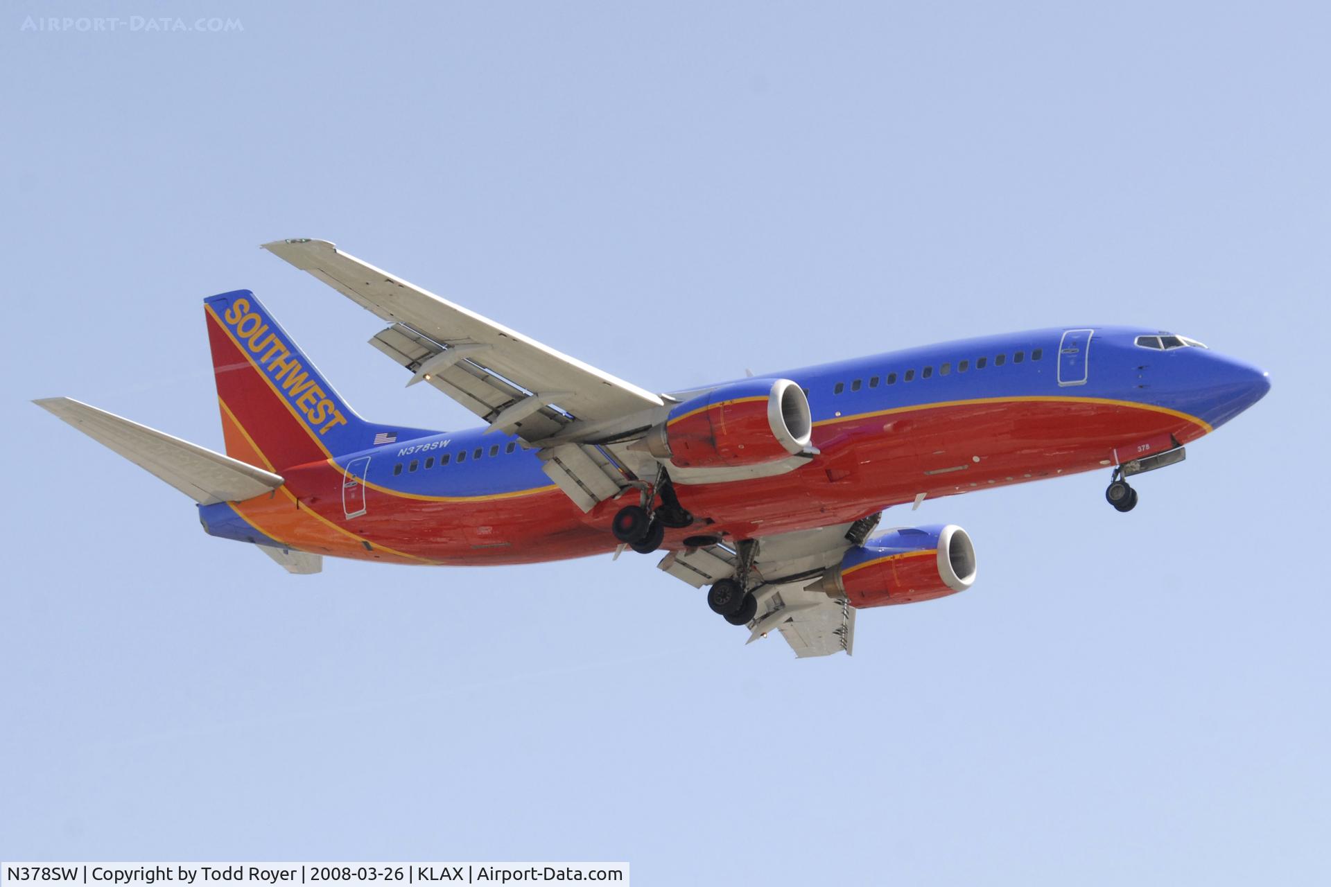 N378SW, 1994 Boeing 737-3H4 C/N 26585, Landing 24R at LAX