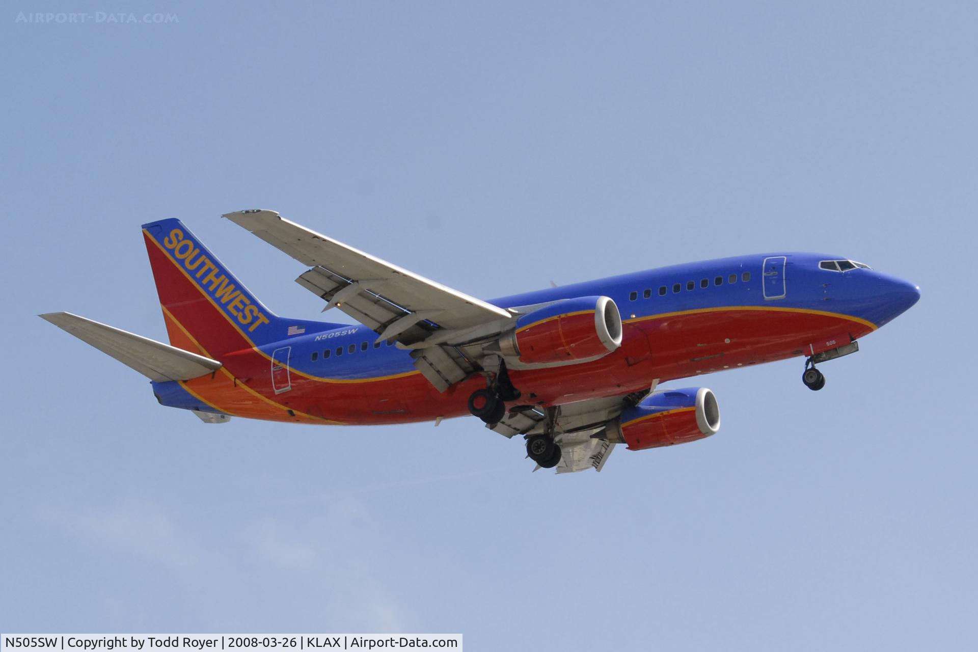 N505SW, 1990 Boeing 737-5H4 C/N 24182, Landing 24R at LAX