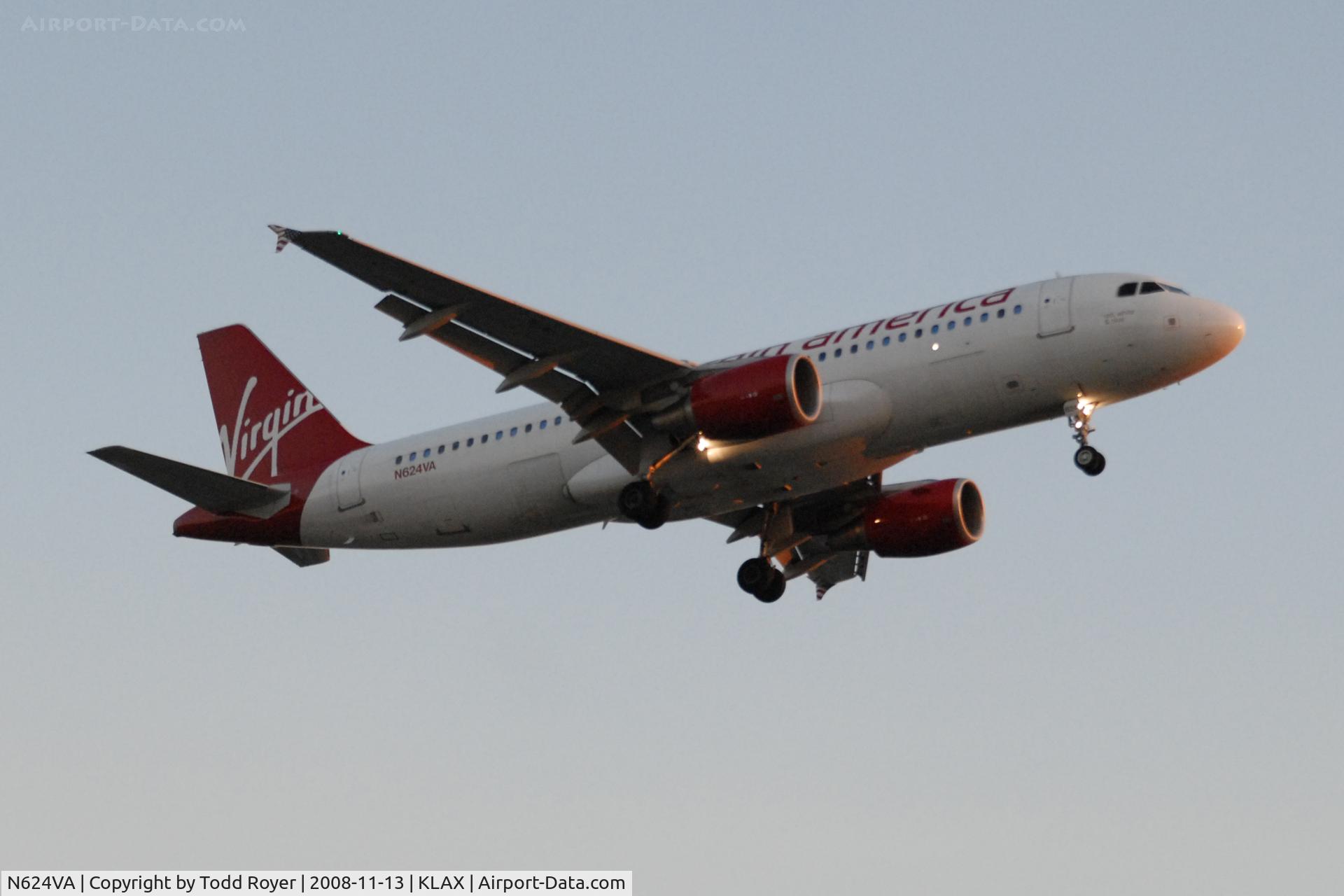N624VA, 2006 Airbus A320-214 C/N 2778, Landing 24R at LAX