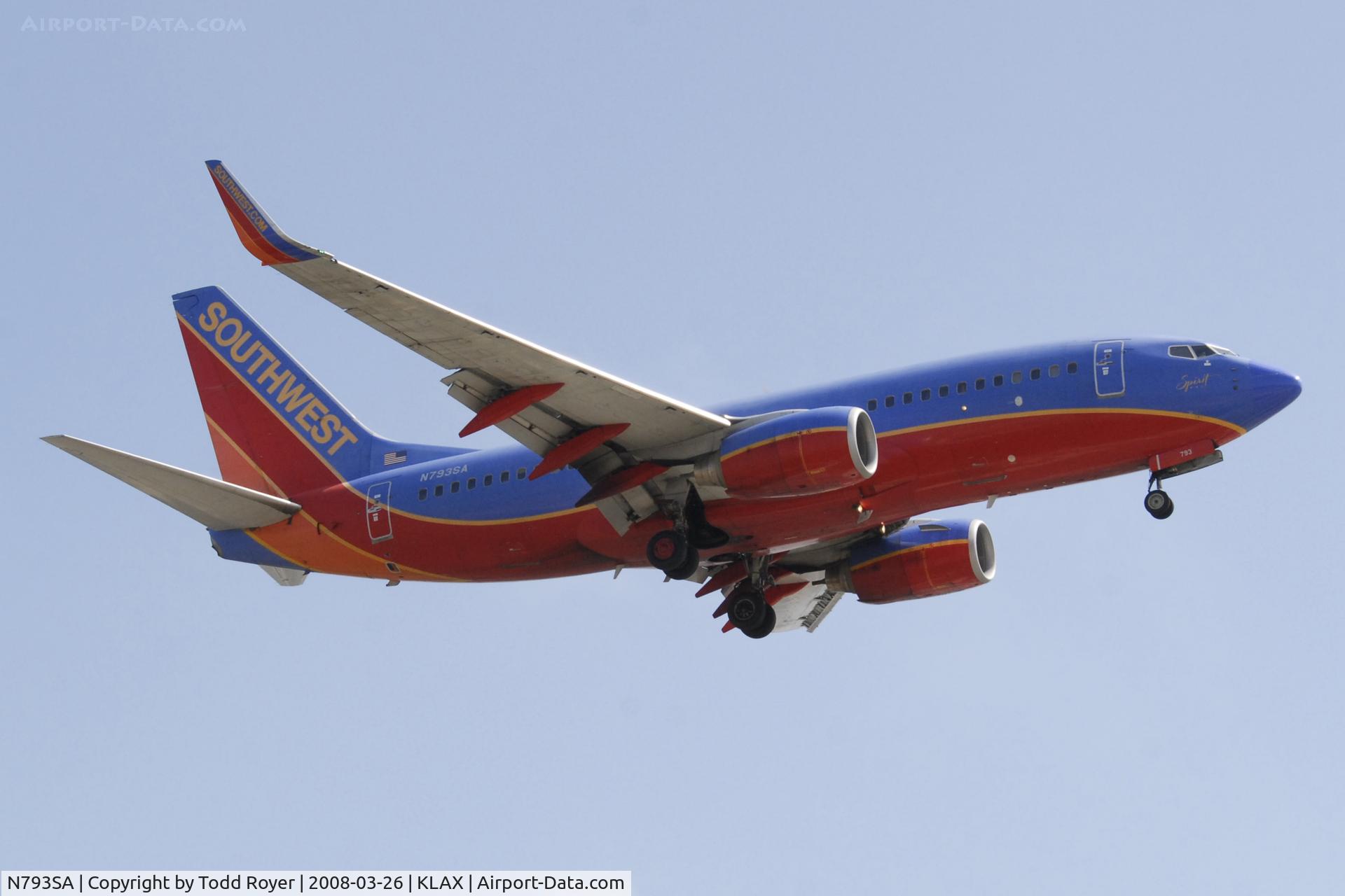 N793SA, 2001 Boeing 737-7H4 C/N 27888, Landing 24R at LAX