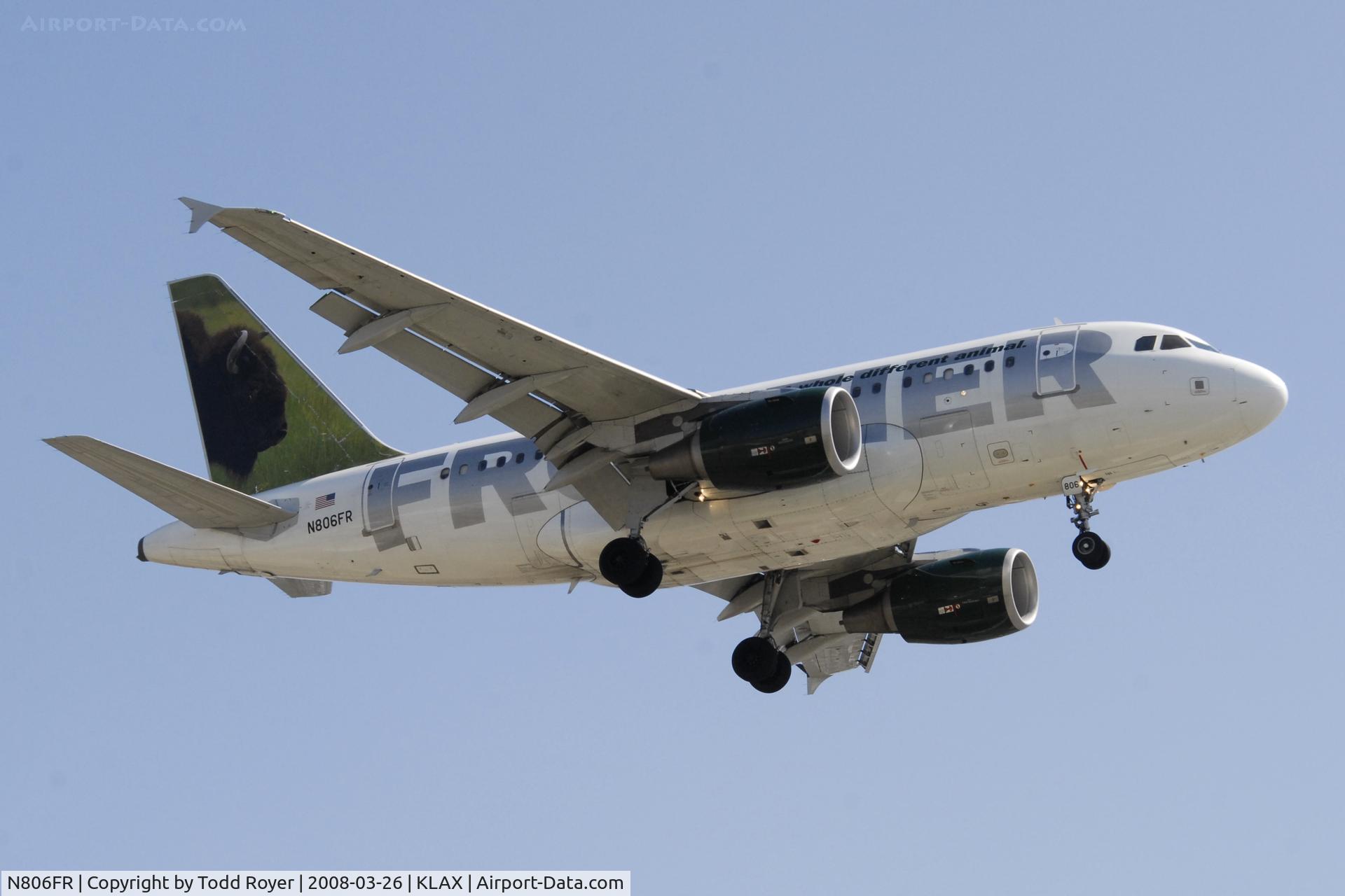 N806FR, 2004 Airbus A318-111 C/N 2218, Landing 24R at LAX