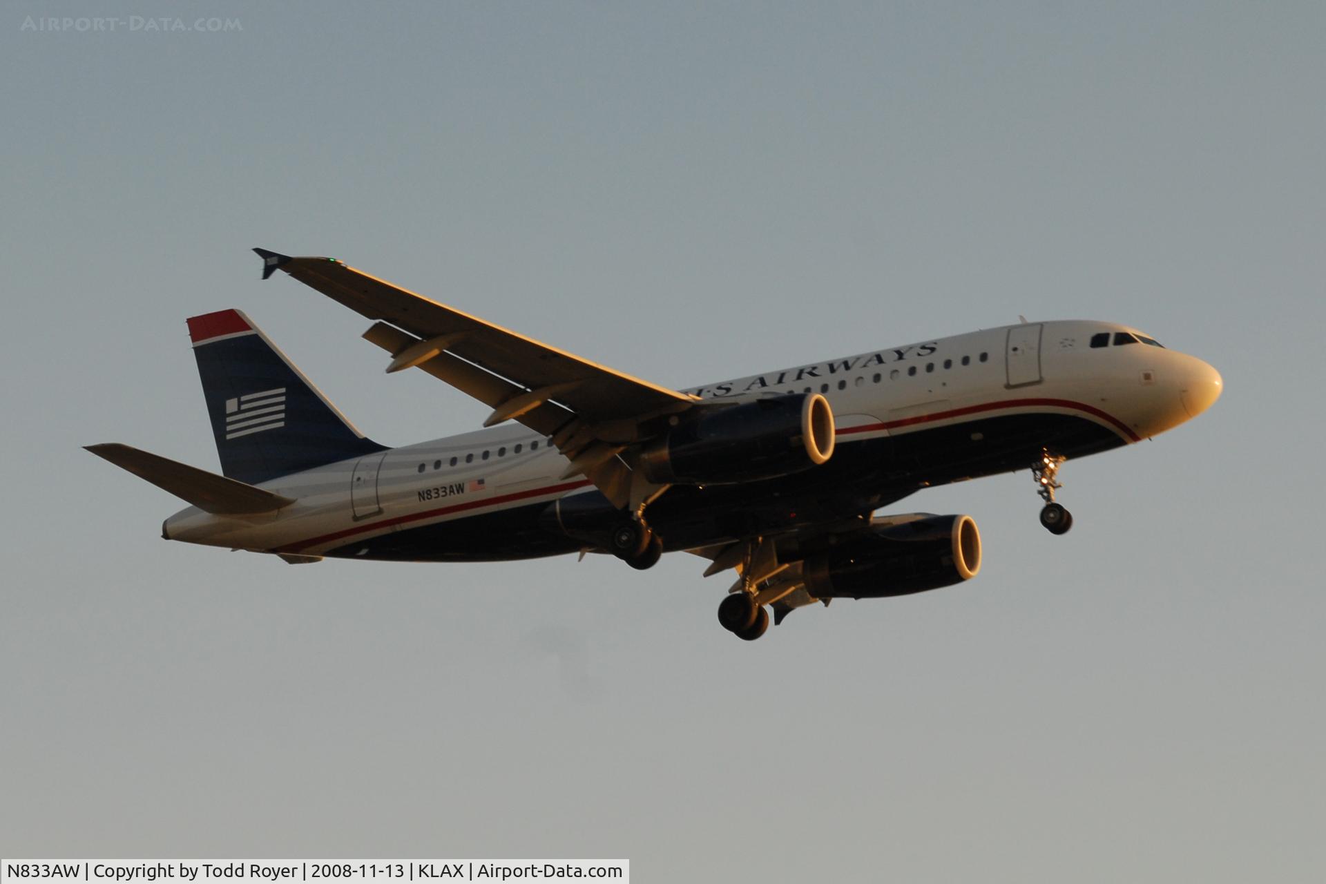 N833AW, 2002 Airbus A319-132 C/N 1844, Landing 24R at LAX