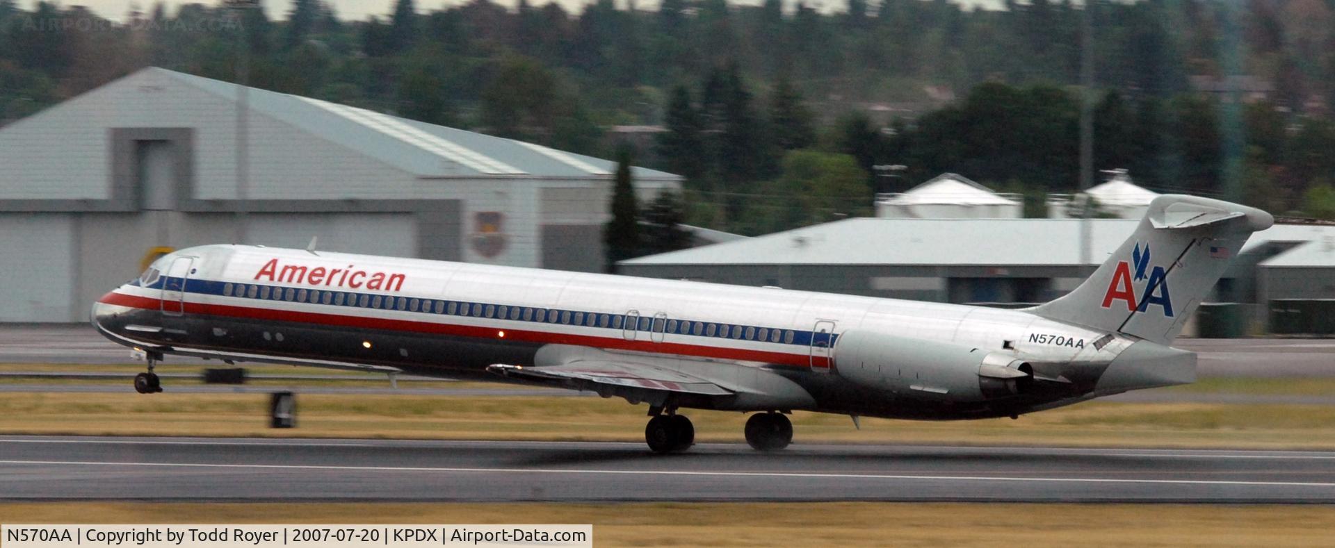 N570AA, 1987 McDonnell Douglas MD-83 (DC-9-83) C/N 49352, Departing PDX on 10R