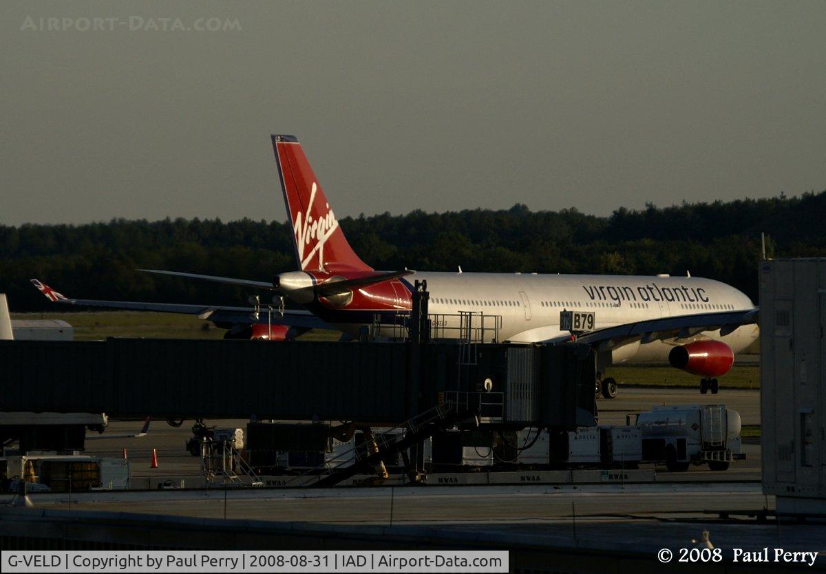 G-VELD, 1998 Airbus A340-313X C/N 214, Virgin leaving the terminal