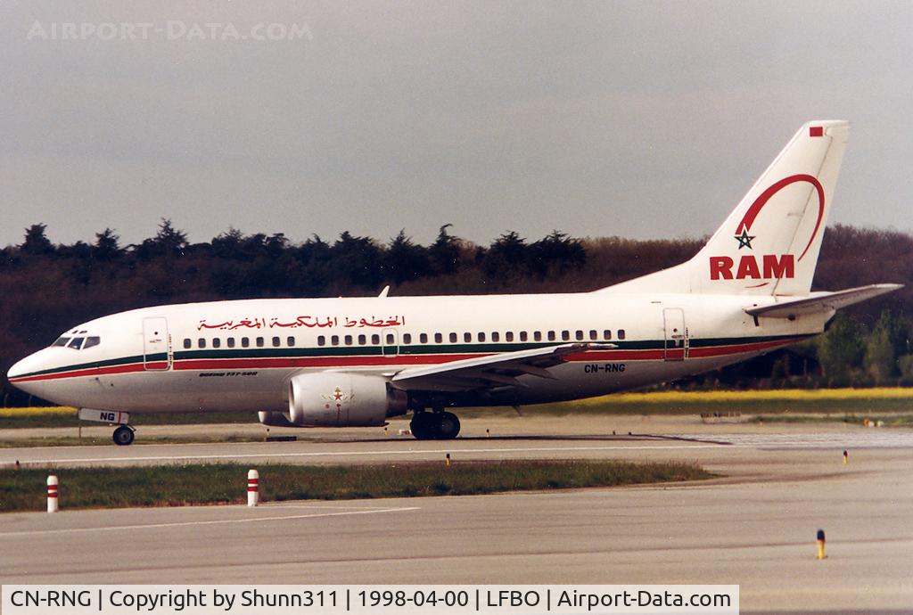 CN-RNG, 1995 Boeing 737-5B6 C/N 27679, Ready for departure rwy 15L in old c/s...