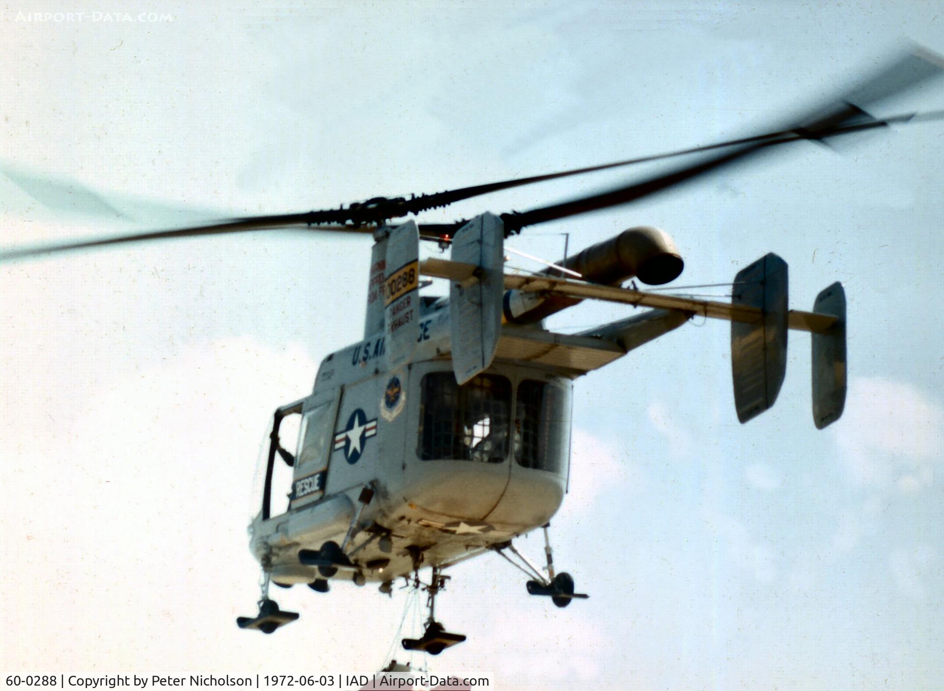 60-0288, Kaman HH-43F Huskie C/N 112, Airborne with fire suppression kit at Transpo 72 at Dulles Airport
