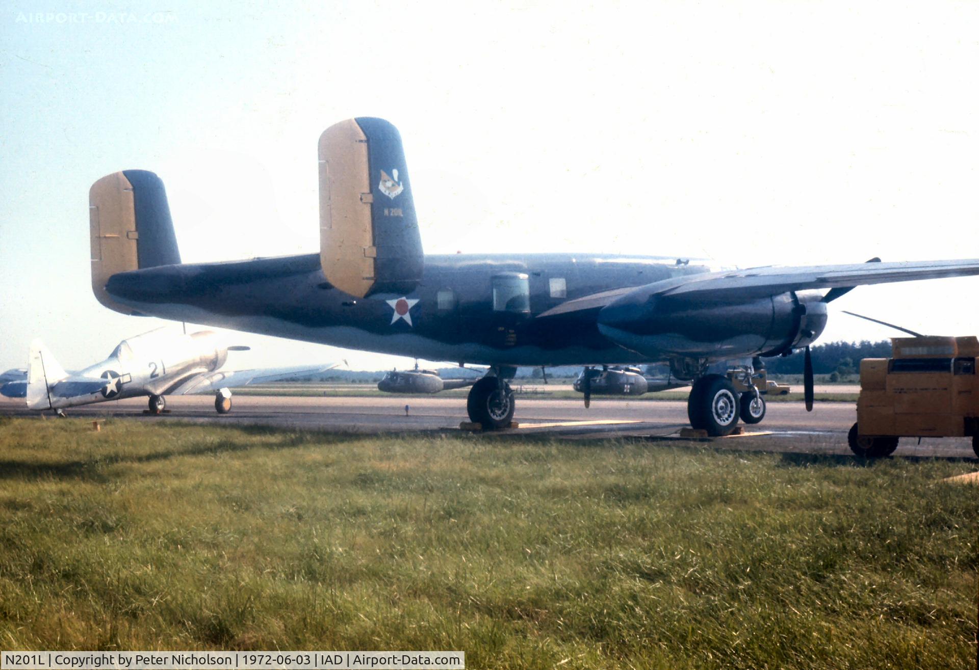 N201L, 1944 North American TB-25N Mitchell C/N 108-33881, As 44-30606 this Mitchell was displayed by the Confederate Air Force at Transpo 72 held at Dulles Intnl Airport.