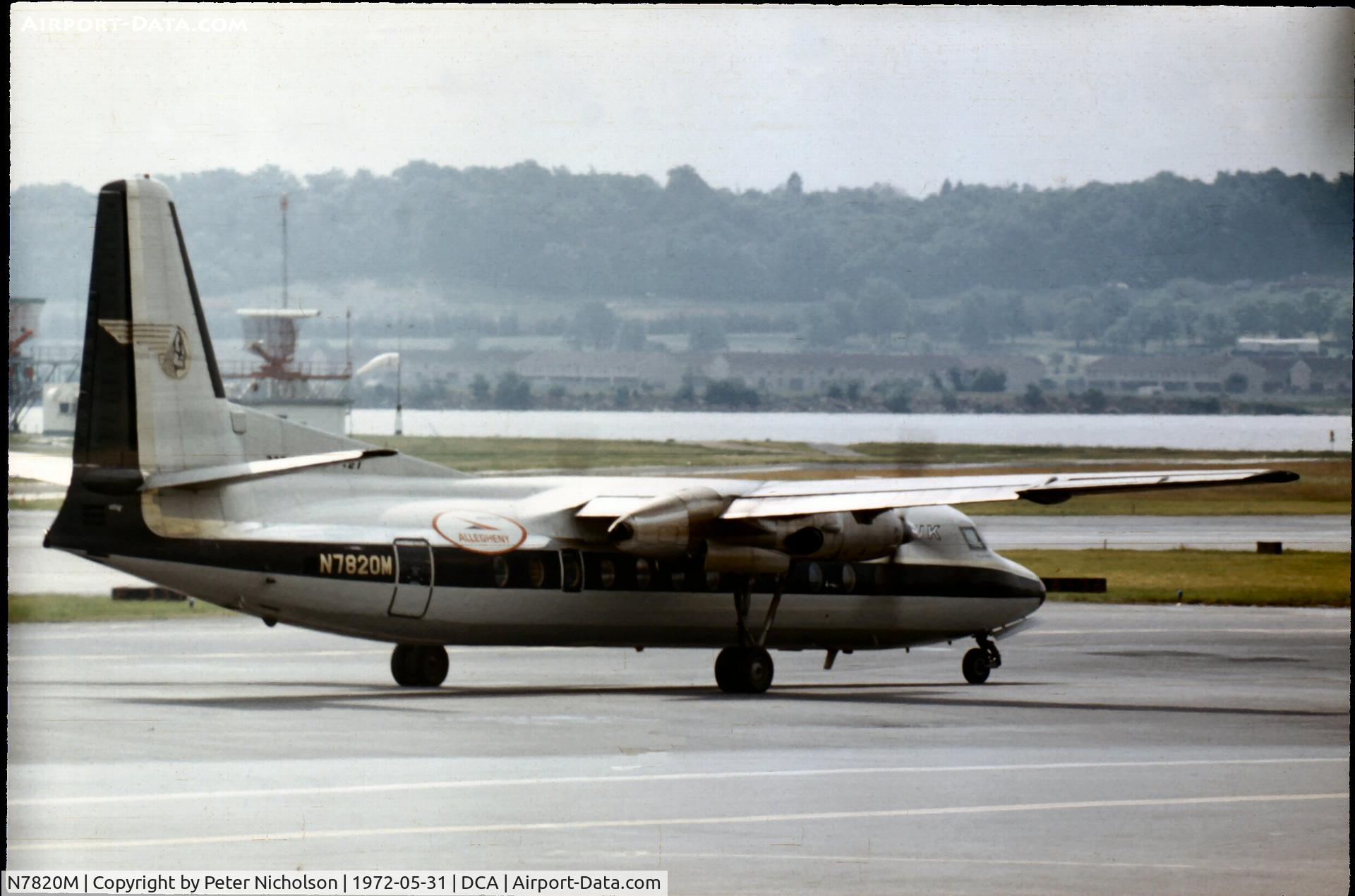 N7820M, 1967 Fairchild Hiller FH-227B C/N 558, This was working for Mohawk Airlines on behalf of Allegheny Airlines when seen at what was then National Airport in 1972.