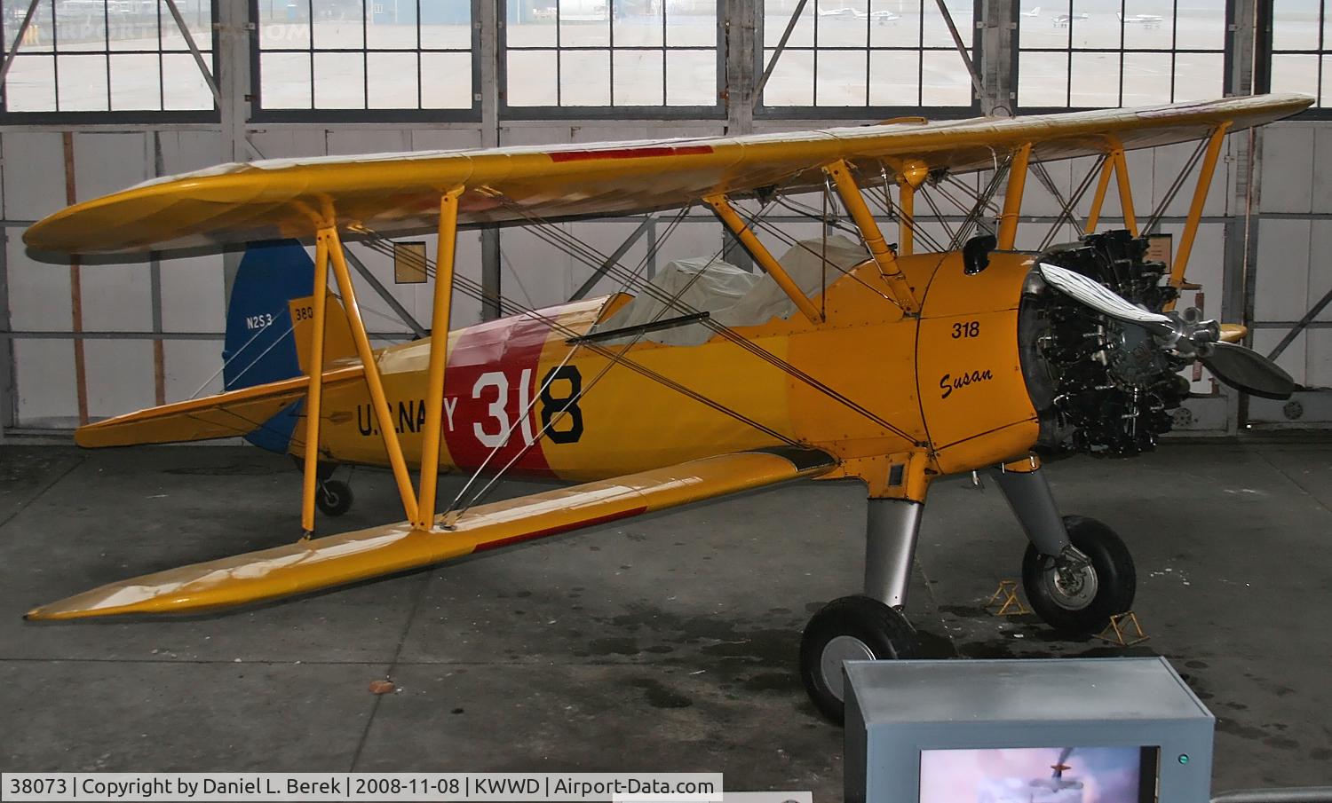 38073, 1942 Boeing N2S-3 Kaydet (B75N1) C/N 75-7694, This beautiful Navy trainer resides at the NAS Wildwood Air Museum.  I cannot locate a serial number; she does have the military identity of Bu.38073.