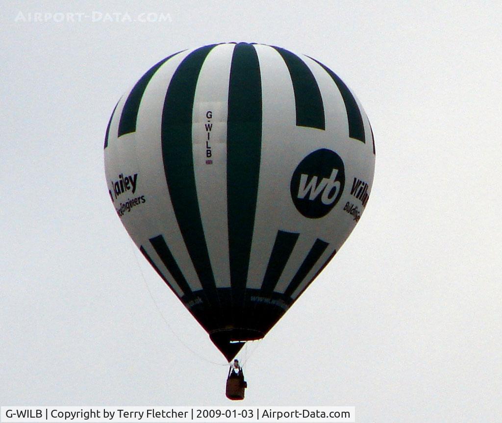 G-WILB, 2008 UltraMagic M-105 C/N 105/161, First photo of 2009 as this Balloon passed over my house in Derbyshire UK