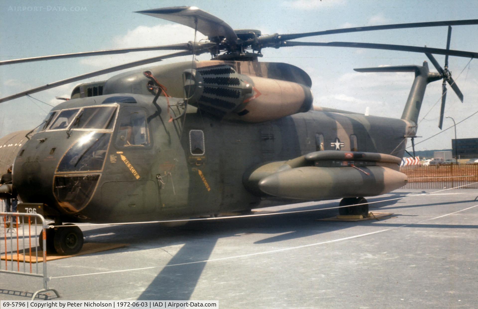 69-5796, Sikorsky HH-53C Super Jolly Green Giant C/N 65-251, This is the configuration in 1972 when it was displayed as an HH-53C at Transpo 72 at Dulles Airport.