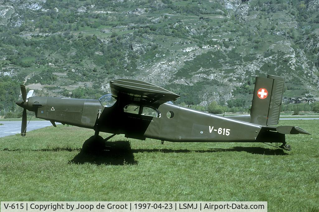 V-615, Pilatus PC-6/B2-H2 Turbo Porter C/N 635, Visiting aircraft to Turtmann were often parked just adjecent to the main road through the Rhone valley.