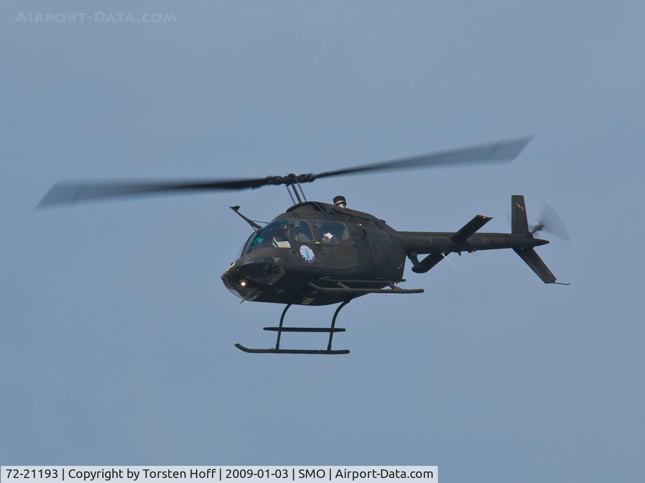 72-21193, Bell OH-58A Kiowa C/N 41859, 72-21193 arriving on RWY 21. Active military aircraft are a rare sight at SMO