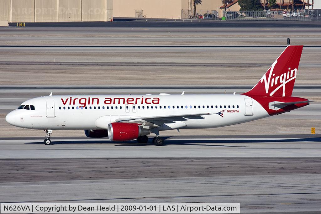 N626VA, 2006 Airbus A320-214 C/N 2830, Virgin America N626VA (FLT VRD900) taxiing to the gate after arrival from San Francisco Int'l (KSFO) on RWY 1L.