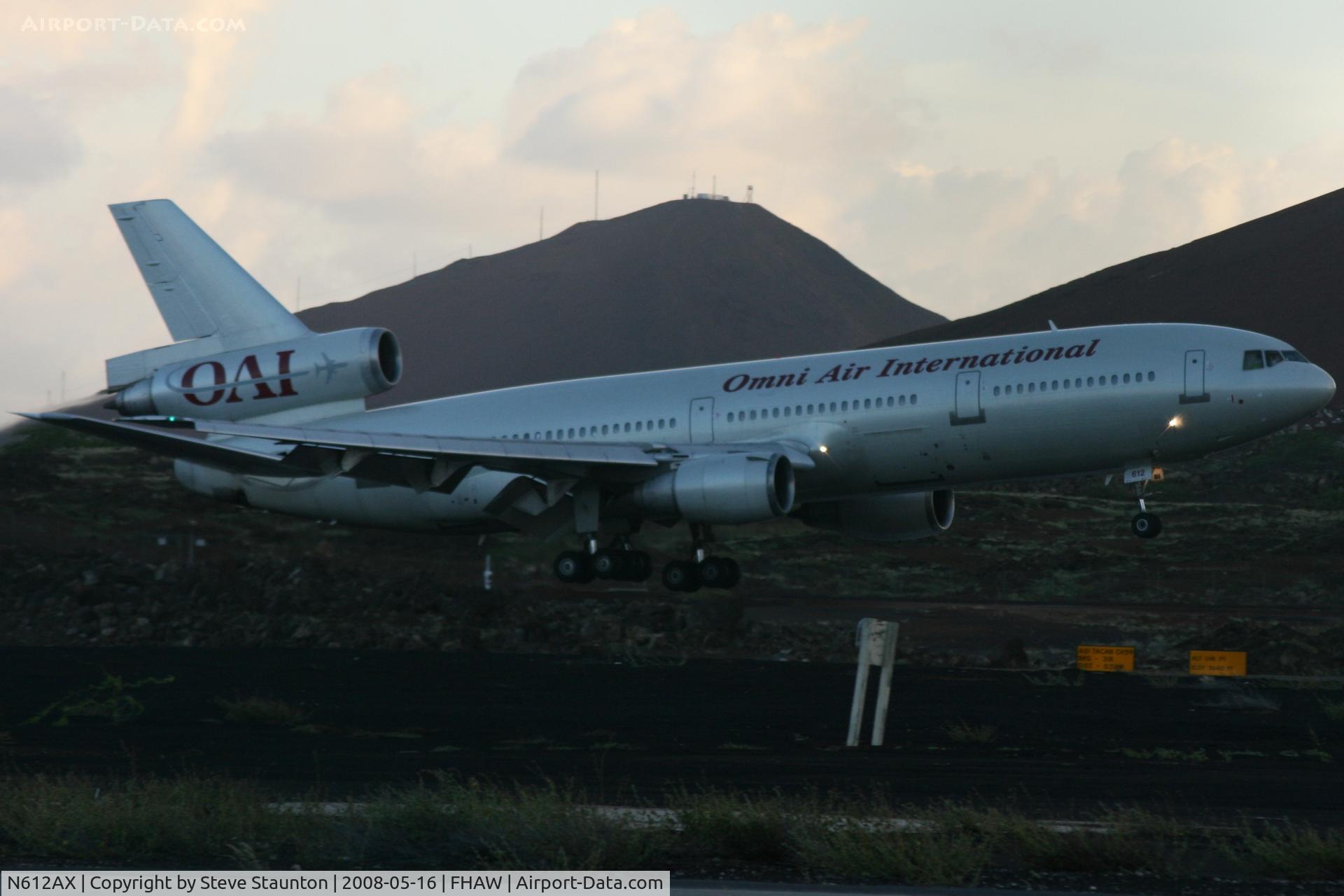 N612AX, 1987 McDonnell Douglas DC-10-30 C/N 48290, Omni Air International DC-10-30 landing and taxiing at Ascension Island. I then flew on it from Ascension to Falkland Islands