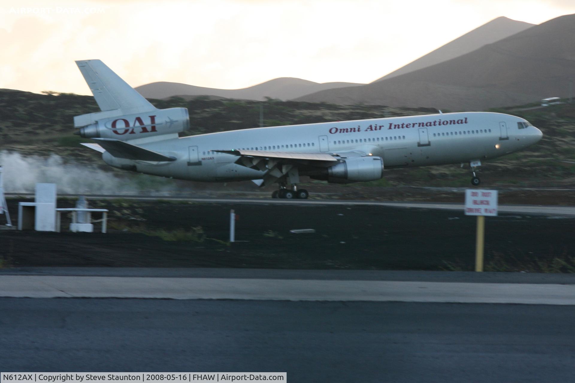 N612AX, 1987 McDonnell Douglas DC-10-30 C/N 48290, Omni Air International DC-10-30 landing and taxiing at Ascension Island. I then flew on it from Ascension to Falkland Islands
