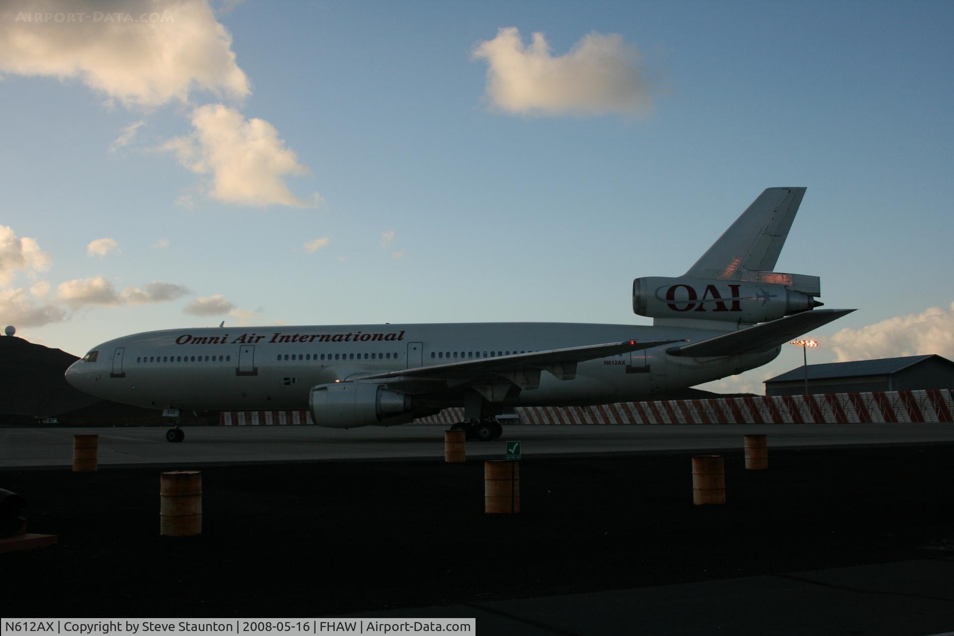 N612AX, 1987 McDonnell Douglas DC-10-30 C/N 48290, Omni Air International DC-10-30 landing and taxiing at Ascension Island. I then flew on it from Ascension to Falkland Islands