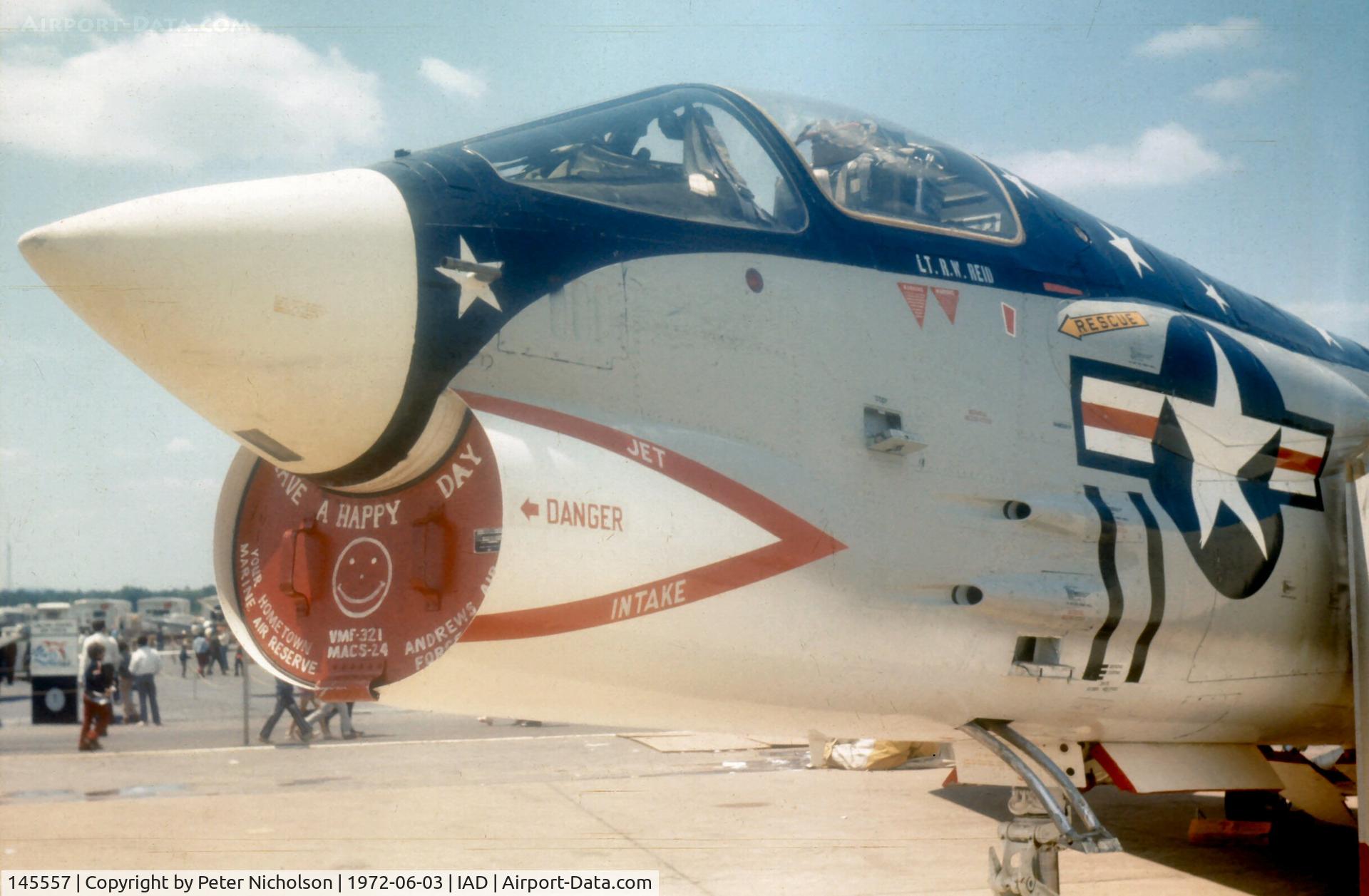 145557, Vought F-8K Crusader C/N 480, Visitors to the Transpo 72 static park were invited to have a Happy Day by VMF-321.