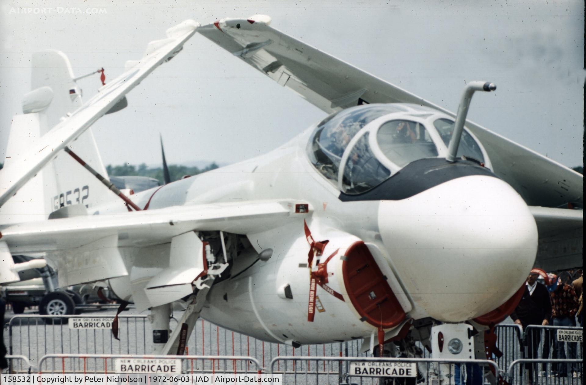 158532, Grumman A-6E Intruder C/N I-515, In the static park of Transpo 72 was this unmarked Intruder. Possibly still operated by the manufacturer at that time.