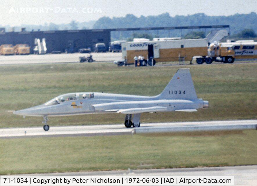 71-1034, 1971 Northrop F-5B Freedom Fighter C/N N.8086, Visitor to Transpo 72 at Dulles Airport and later delivered to South Korea.
