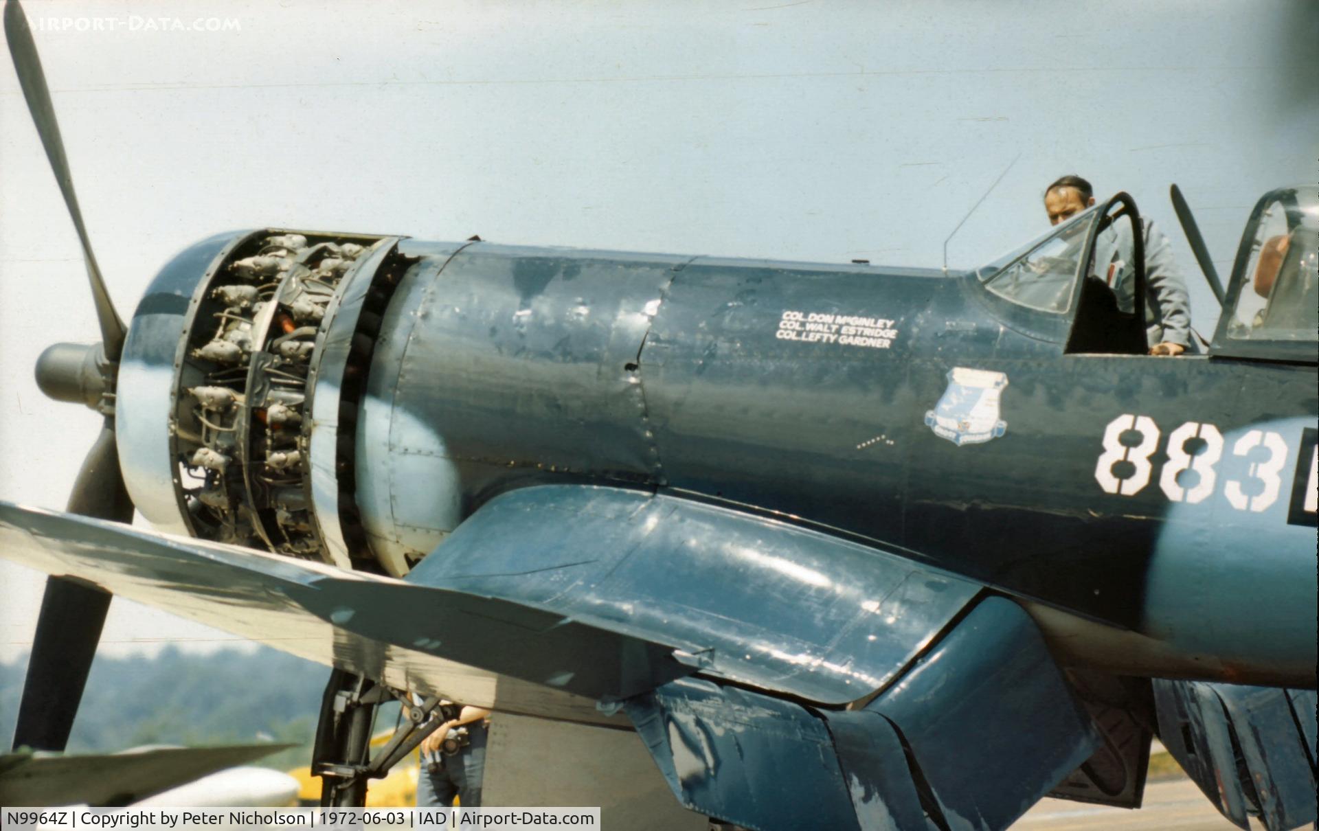 N9964Z, 1943 Goodyear FG-1D Corsair C/N 3729, This Corsair was displayed by the Confederate Air Force at Transpo 72 held at Dulles Airport.