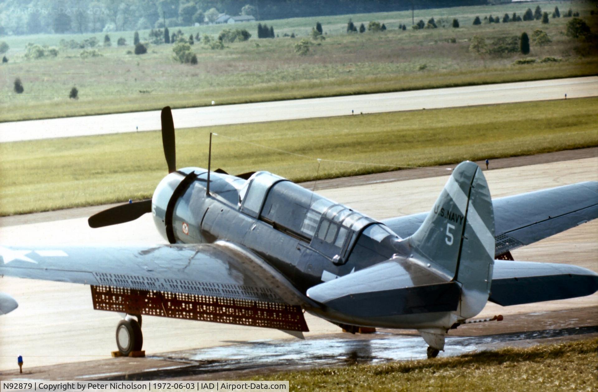 N92879, 1944 Curtiss SB2C-5 Helldiver C/N 83725, This Helldiver was displayed by the Confederate Air Force at Transpo 72 held at Dulles Airport.