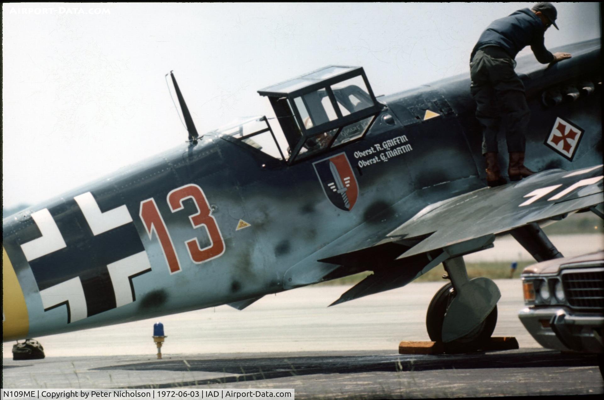 N109ME, Hispano HA-1112-M1L Buchon C/N 67, This is the former Spanish Air Force HA.1109-MIL serial C.4K-31 flown as N109ME by the Confederate Air Force at Transpo 72 held at Dulles Airport.