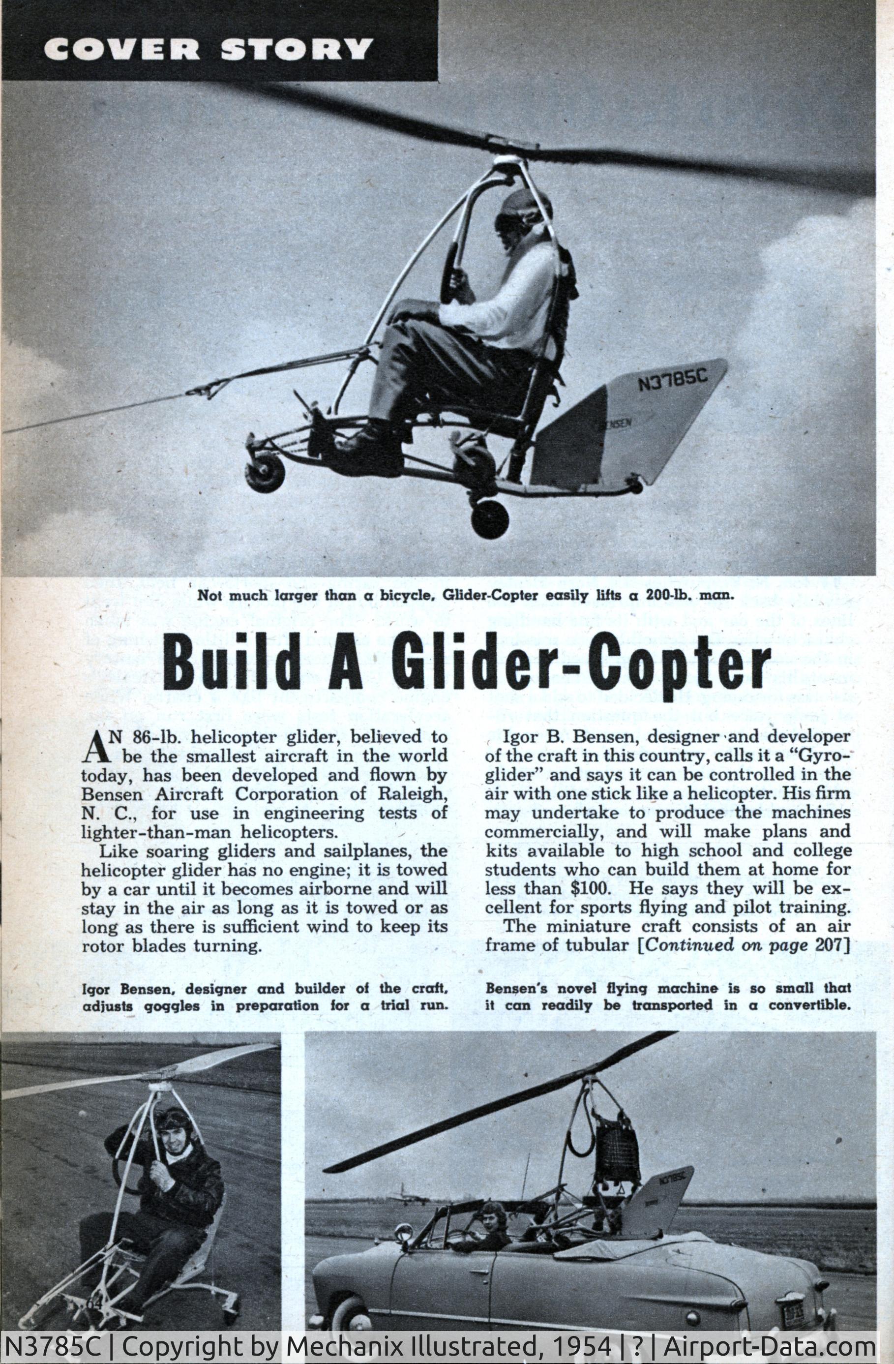 N3785C, Horowitz Martin ADVENTURE 100 C/N 22, Bensen Aircraft Corporation of Raleigh, N. C