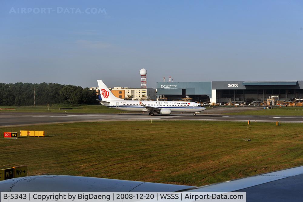 B-5343, 2007 Boeing 737-89L C/N 36485, Turning to line-up Runway 02L, from Thai B777 cabin window