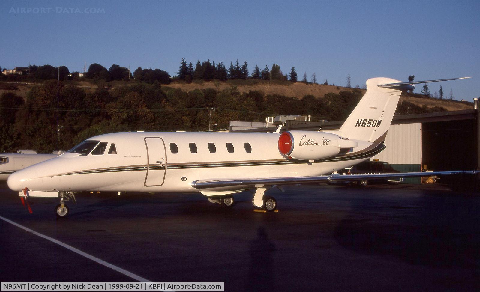 N96MT, 1996 Cessna 650 Citation VII C/N 650-7065, KBFI (Seen here as N650W which has been carried by 2 aircraft a Citation III and this Citation VII which is currently registered N96MT as posted)