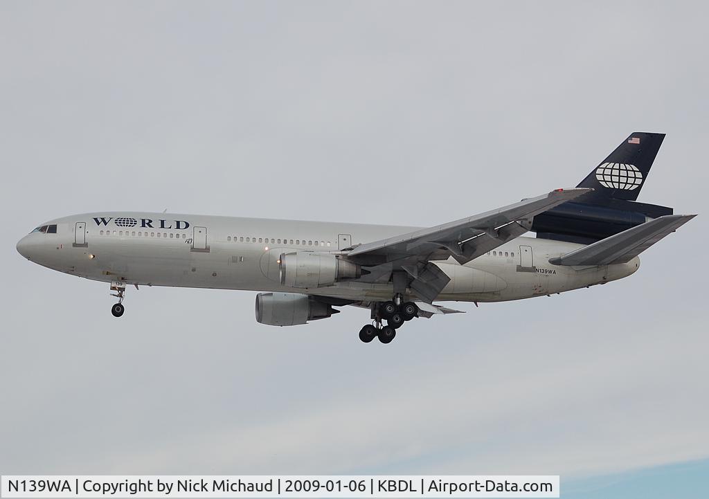 N139WA, 1980 Douglas DC-10-30ER C/N 46583, World 8580 inbound to bradley. Nice Visitor!