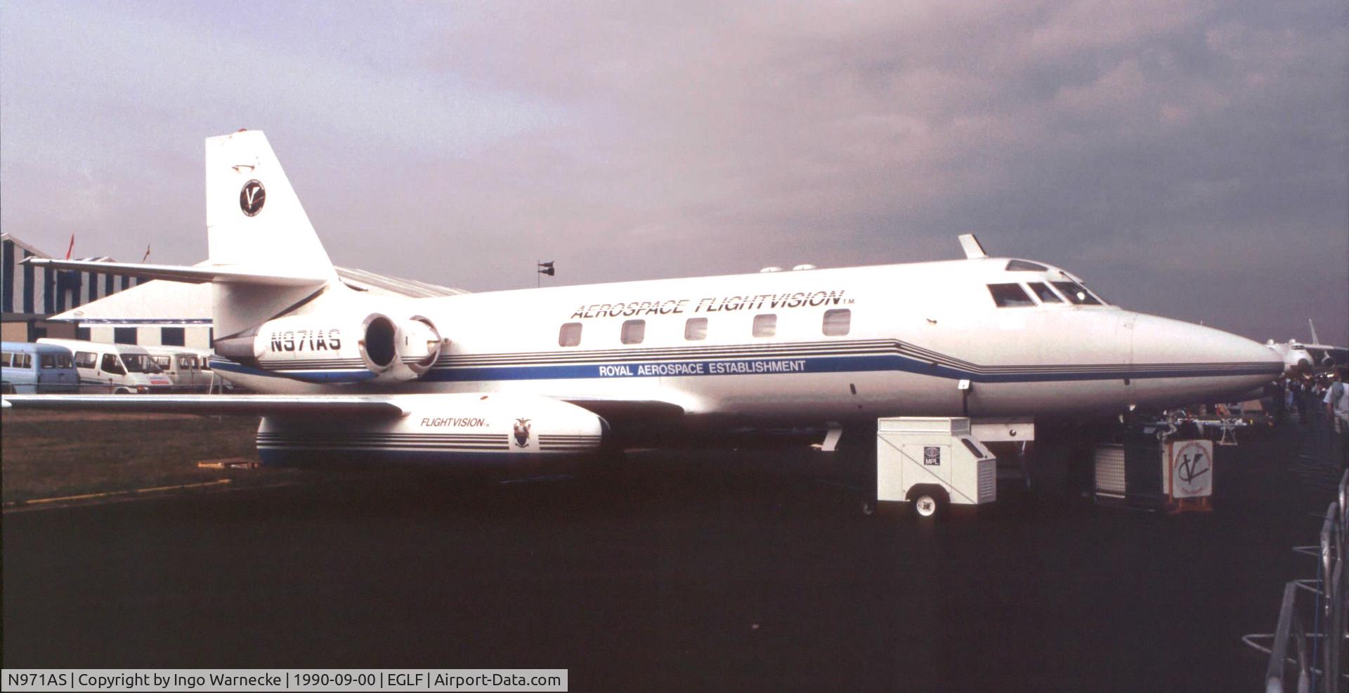 N971AS, 1961 Lockheed L-1329 Jetstar 731 C/N 5007, Lockheed 1329 JetStar of the Royal Aircraft Establishment / Aerospace Flightvision at Farnborough International 1990