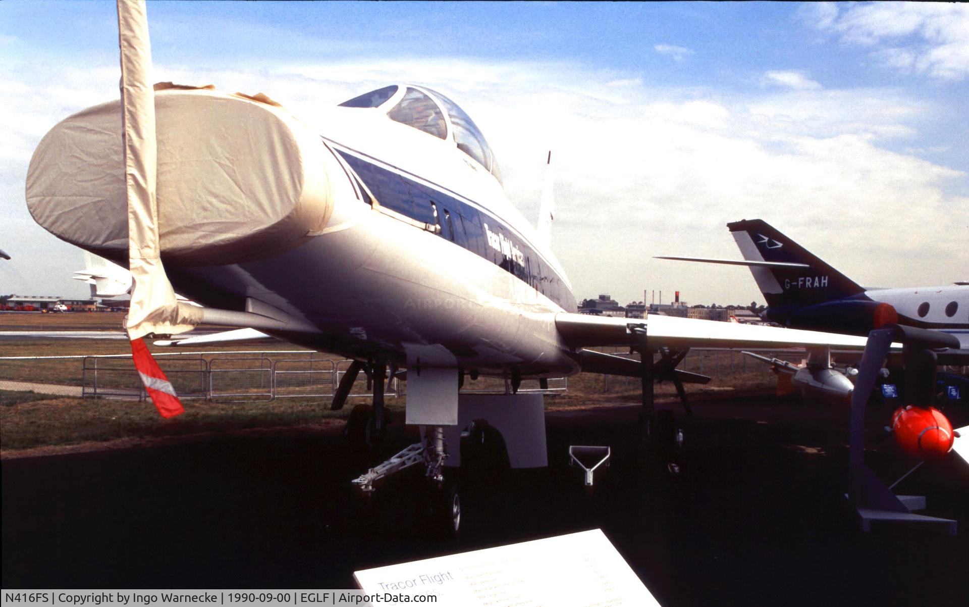 N416FS, 1955 North American F-100F Super Sabre C/N 56-3916, North American F-100F Super Sabre  of Tracor Flight Services for high speed target towing  at Farnborough International 1990