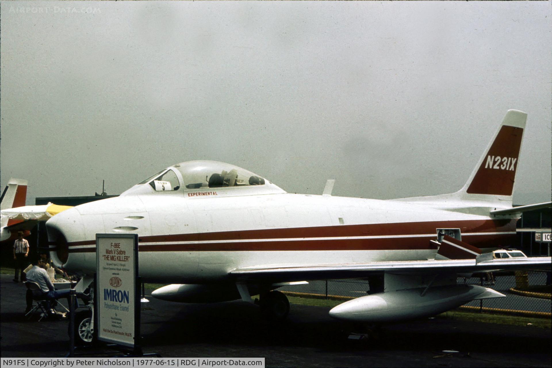 N91FS, 1954 Canadair F-86 MK.5 Sabre C/N 1021, With regn N231X this Canadair Sabre was displayed at the 1977 Reading Airshow in Pennsylvania.