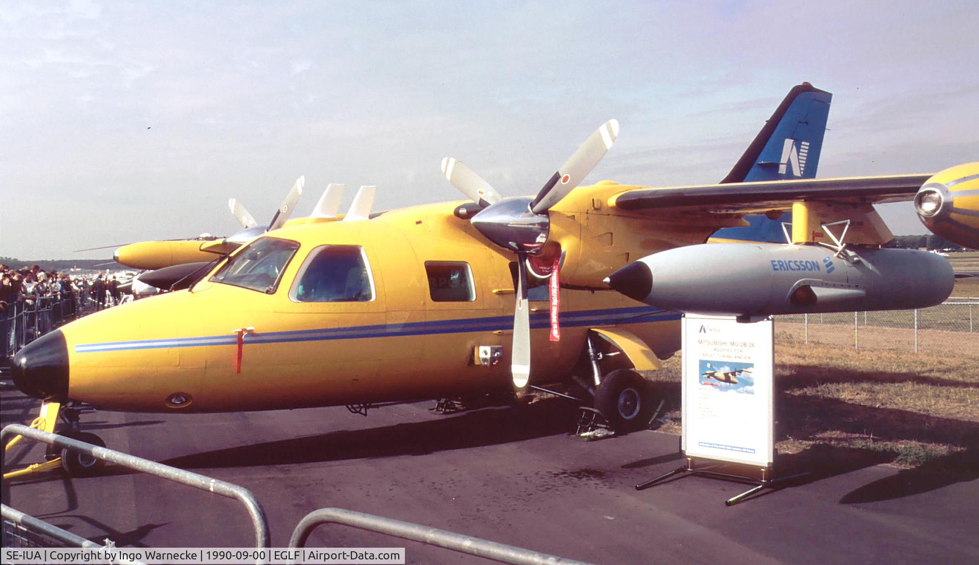 SE-IUA, 1976 Mitsubishi MU-2B-26 C/N 345, Mitsubishi MU-2B-26 of NYGE for traget towing at Farnborough International 1990