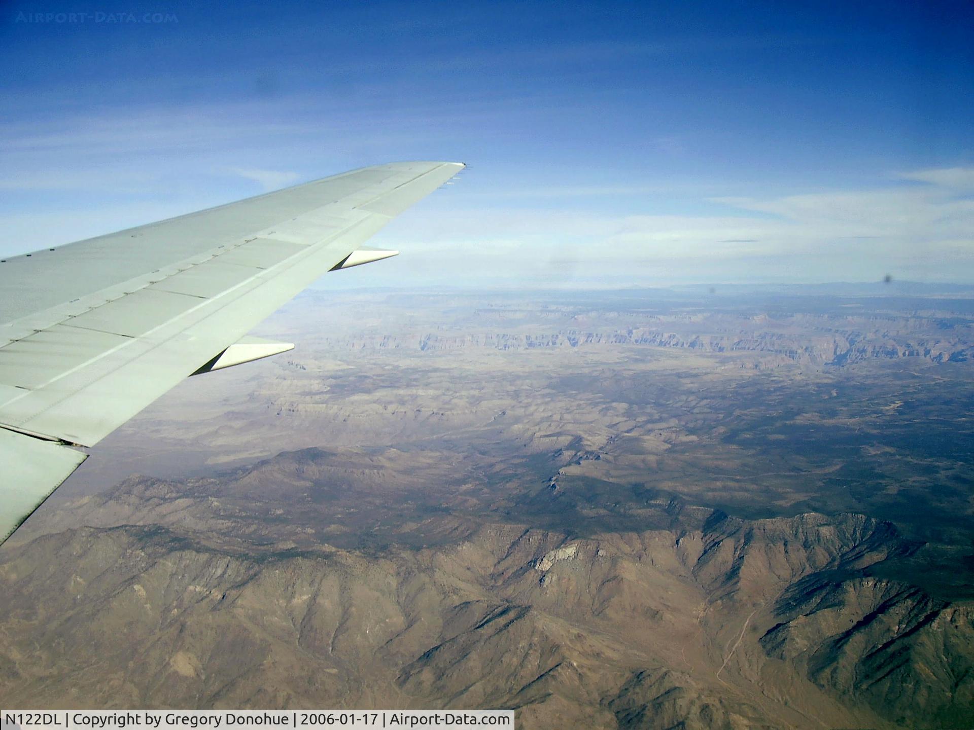 N122DL, 1987 Boeing 767-332 C/N 23436, Near the Grand Canyon while descending into Las Vegas.